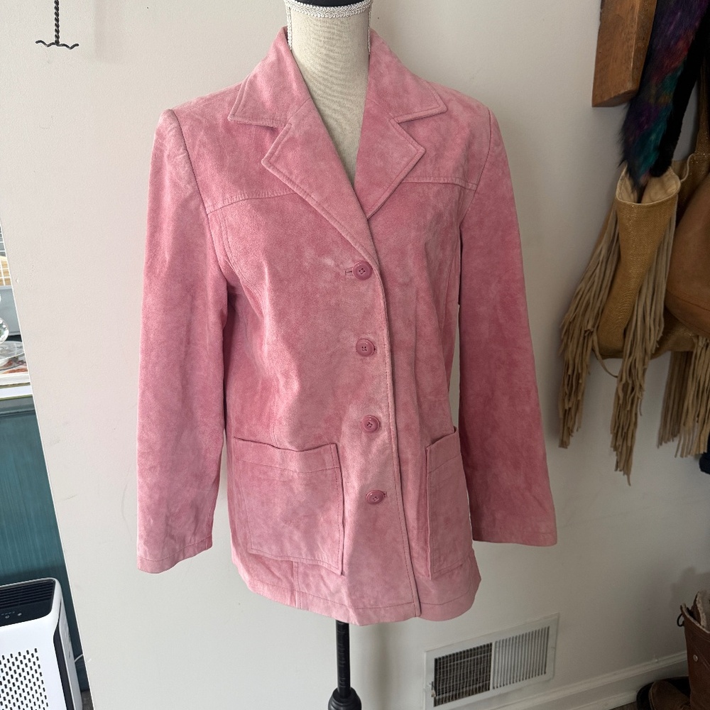 Terry Lewis Classic Luxuries Pink Suede Leather Jacket S Oversized